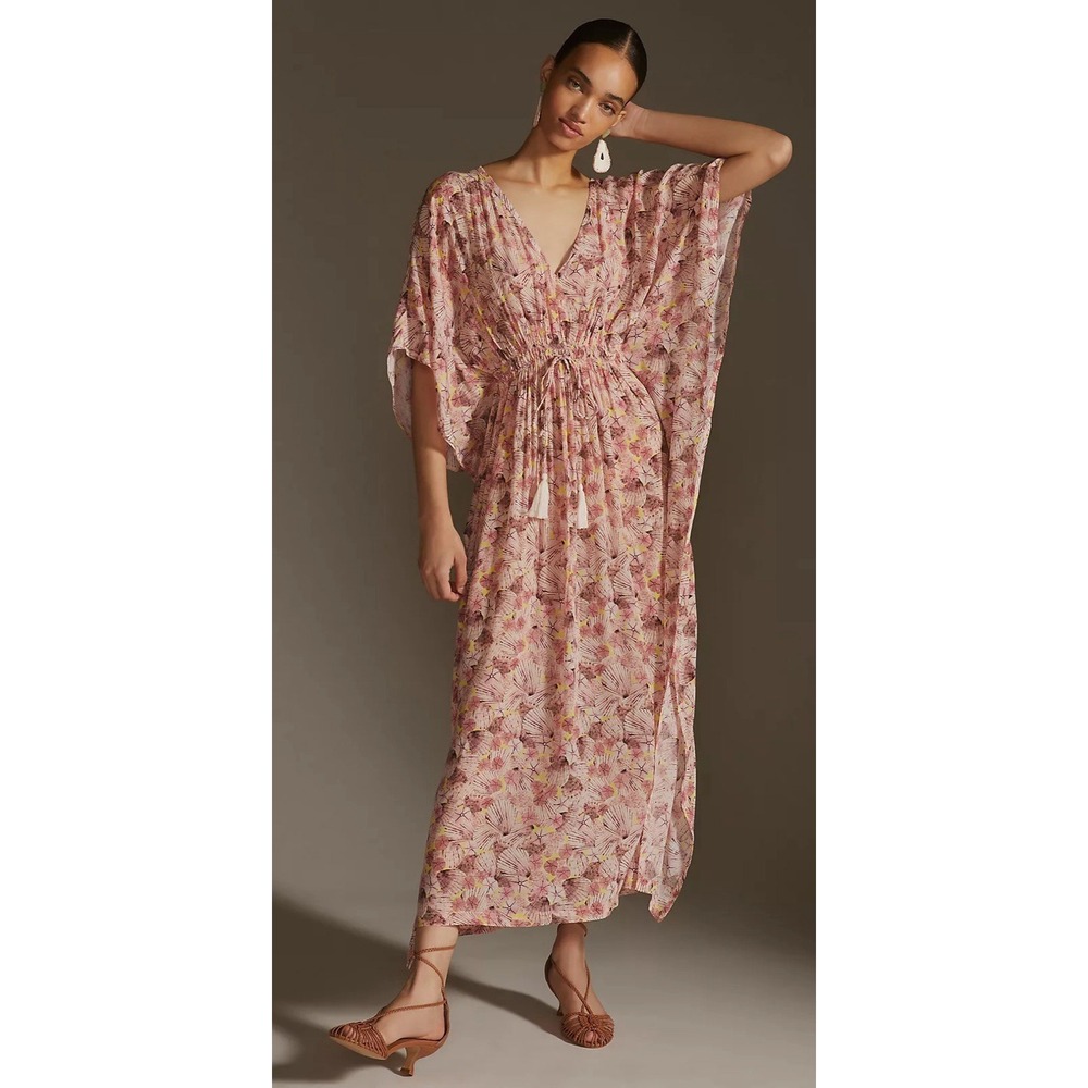 NEW Anthropologie Rujuta Sheth Pink Kaftan Midi Dress One Size